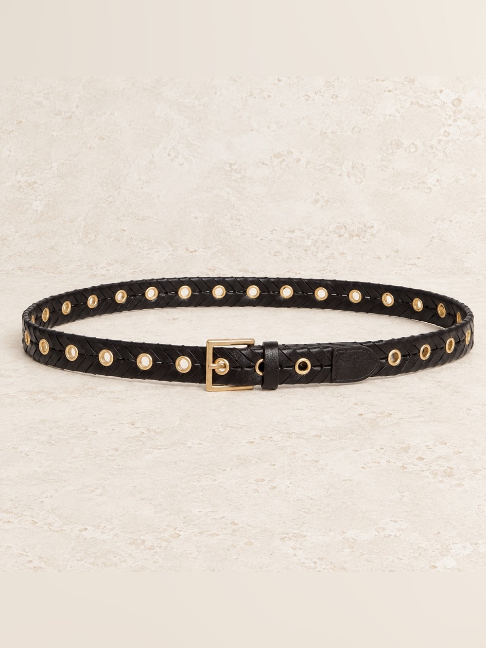 AllSaints Eyelet Woven Brown Leather Belt Brass Grommets Women’s M L 32” - 39”